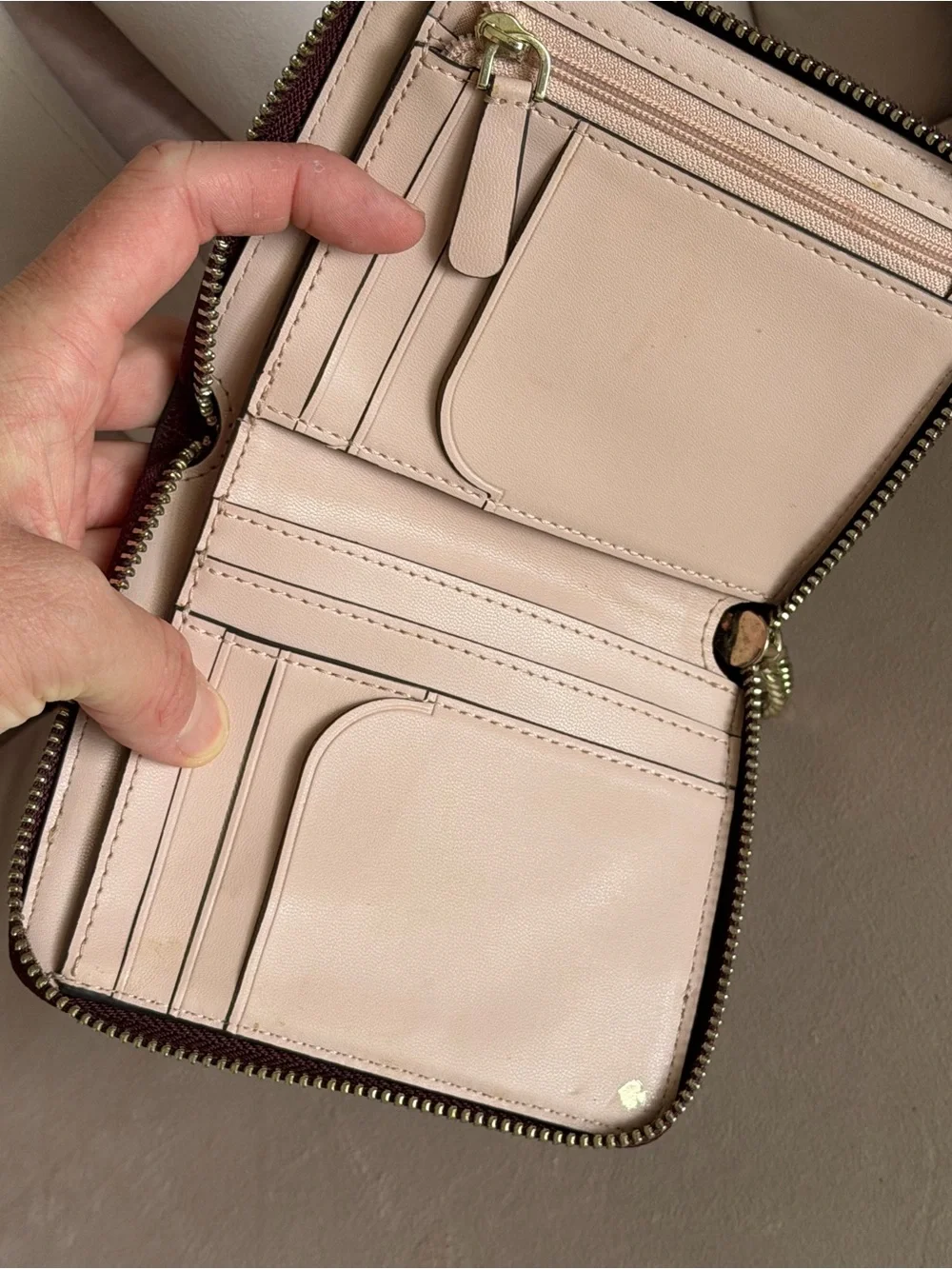 Kate Spade WLRU5425 Burgundy Blush Saffiano Leather Zip Around Bifold Wallet
